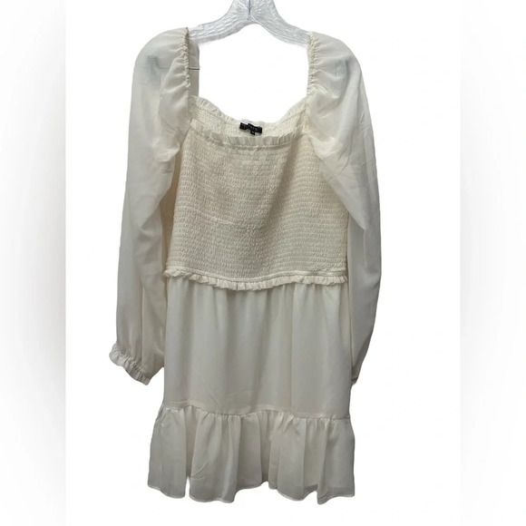 1 State Smocked Bodice Ruffle Hem Long Sleeve Mini Dress NWOT XL White Boho - Picture 2 of 5
